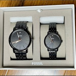 Fossil His & Hers Carbon Series with Genuine Diamond Black Watch Set! NWT